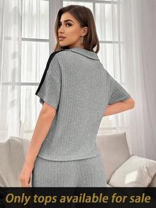 Parte Superior De Manga Corta Y Cremallera Media Con Contraste De Colores Y Bolsillos Para Ropa De Salón - Gris - Ver 2