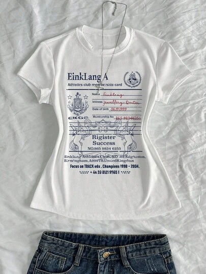 Glimmora Women's Fitted Round Neck T-Shirt With Unique Membership Card Graphic Print