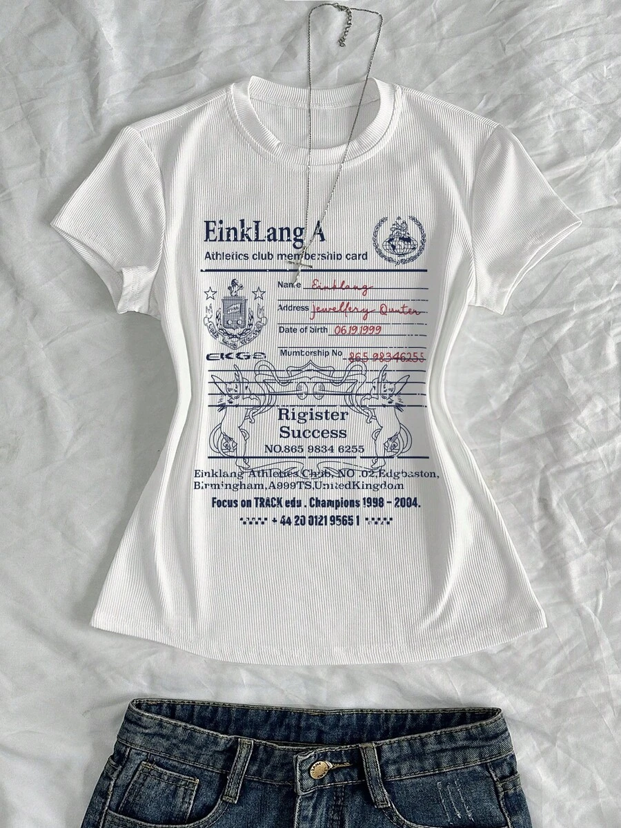 Glimmora Women's Fitted Round Neck T-Shirt With Unique Membership Card Graphic Print - Multicolor - View 1