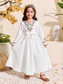 Sparklyn Vestido de fiesta elegante con estampado floral y mangas acampanadas para niña - Multicolor - Ver 4
