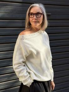 Vivie Lora Women's Hollow Out Shoulder Loose White Sweater - White - View 1