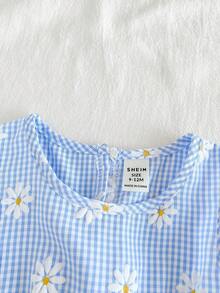 SHEIN Vintaside Kids 1 pieza Vestido de verano a rayas para niñas, ambiente dulce y suave con degradado de color, patrón de rayas clásico simple pero elegante, decoración de lazo en la espalda alegre y llamativa, corte holgado cómodo, adecuado para paseos al aire libre, tiempo de ocio en casa, salidas familiares, fiestas y otras ocasiones alegres - Azul - Ver 6