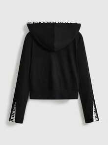 ROMWE J-Fashion Y2K Piano Key Print Fitted Women Sweatshirt - Black - View 2