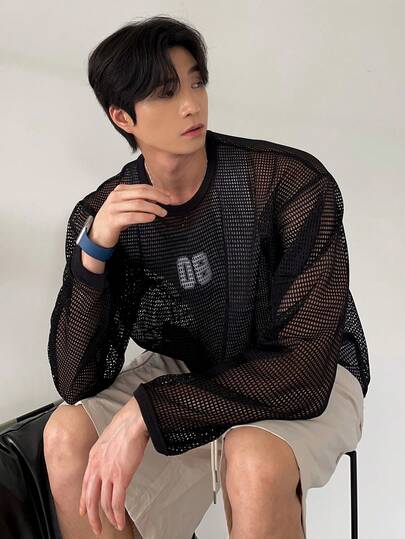 DAZY Men's Black Letter Print Knit Sweater, Spring/Summer