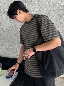 DAZY Men's Black & Gray Striped Crew Neck T-Shirt, Summer - Multicolor - View 4