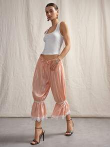 Sweetina 蕾丝拼接松紧腰宽松灯笼裤 - 粉色 - 查看 4