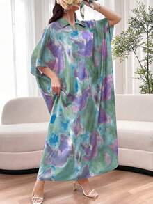 Al Najma Đầm polo tay ngắn dáng rộng nhuộm tie-dye, thích hợp cho mùa xuân/hè. - Màu tím - Xem 6
