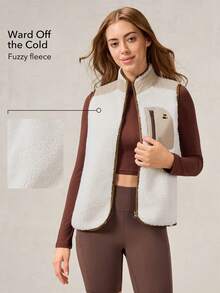 OutZeal Thermal Clothes Women  Outdoor Vest Jackets Winter Hiking Camping Fluffy Fleece Stand Collar Front Zip Pocket - Multicolor - View 2