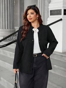 Easura Áo khoác cardigan dệt kim dày dặn cỡ lớn dành cho nữ, có túi lớn, cổ đứng, kiểu dáng thường ngày, màu trơn, đa năng. - màu đen - Xem 7
