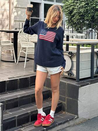 MainGRL Dames Casual Kerst Strik Accent Gebreide Pullover Trui, College Stijl, Lange Mouw, Herfst/Winter, Lange Mouw Tops