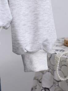 Teen Girl 250g Heavyweight Leopard Print & Letter Graphic Sweatshirt Jacket, Casual Street Style, Suitable For Spring & Autumn - Light Grey - View 4