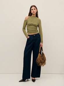 Nöista 这款上衣采用镂空和褶皱设计，时尚别致，适合女士夏季/春假/派对穿着。 - 橄欖綠 - 查看 4