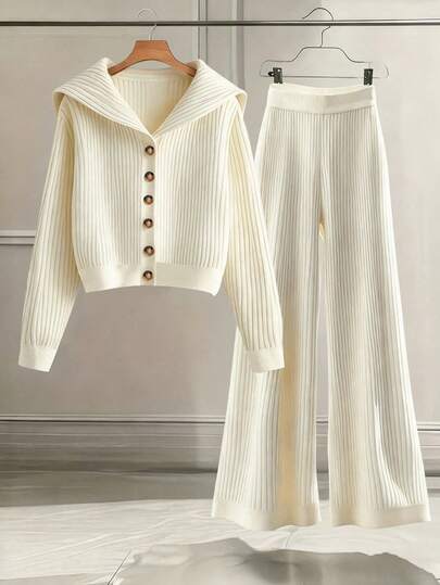 GlowEve CURVE Conjunto de 2 piezas de punto para mujer talla grande: Cárdigan con cuello + Pantalones