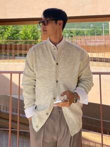 DAZY Men's Apricot Floral Mesh Cardigan, Spring/Autumn - Apricot - View 5