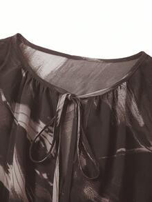 Ellevyn Women's Elegant Leopard Print Chiffon Flowy A-Line Lantern Sleeve Dress - Brown - View 3