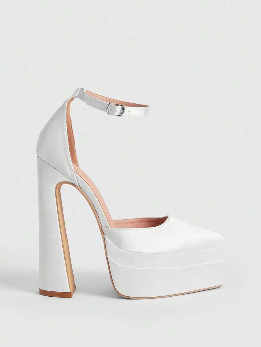 CUCCOO LuxiPop 女士时尚优雅派对防水厚底尖头高跟鞋 - 白色 - 查看 1