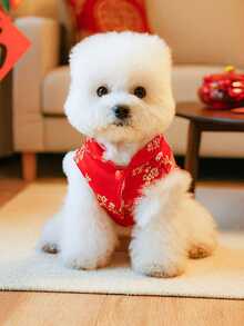 PETSIN 1件可爱宠物刺绣老虎图案新年唐装，加厚保暖外套，适合猫狗秋冬季穿着，冬季新年庆祝服装