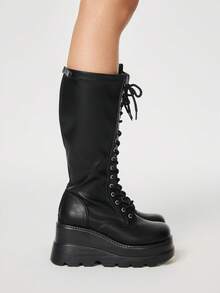 ROMWE Women's Fashionable Versatile Commuting Thick-Soled Mid-Calf Boots - Black - View 4