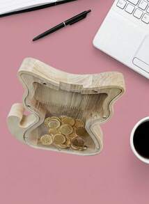 Joivida 迷人的木质猫形储蓄罐，配有透明玻璃盖 - 独特的动物造型硬币收纳盒，家居装饰佳品，生日、圣诞节、感恩节、复活节等节日的完美礼物，桌面和抽屉收纳整理好帮手