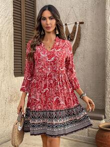 EMERY ROSE Đầm nữ cổ chữ V in họa tiết Paisley, kiểu dáng thường ngày, thích hợp cho kỳ nghỉ. - Nhiều màu - Xem 3