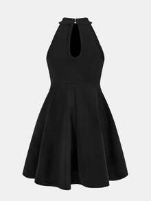 SHEIN Young Girl Casual And Elegant Solid Black Stand-Up Collar Sleeveless Waist A-Line Dress, Suitable For New Year, Valentine's Day, Birthday Party Dresses,Young Girl's Black Dress,Sisters Outfit, Little Girl Black Dress, Halter Dress For Girl - Black - View 5