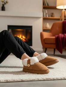 Botas de nieve retro de felpa para mujer 2025 otoño nuevos zapatos de algodón de moda de suela gruesa botas casuales versátiles - Marrón - Ver 1