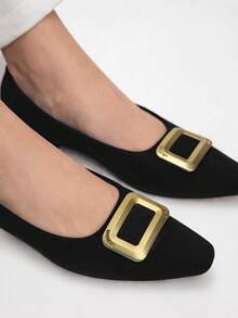 Mnmlis Women's Metal Decor Pointed Toe Casual Commuter Versatile Shoes - Black - View 5