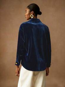 Vesra 优雅丝绒金扣女士衬衫 - 藏蓝色 - 查看 2