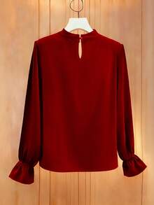 Franclia Camiseta ajustada de mujer color borgoña con botones de perla decorados y drapeado - Burdeos - Ver 2