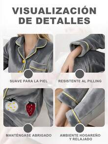 COTOLO Pijamas mujeres pijamas de mujer pijamas navideñas familiares pijama conjunto de pijamas de franela para mujer con estampado de patito, corte regular, color azul y blanco combinado, estilo adorable, para uso en el hogar - Gris (fresa) - Ver 5