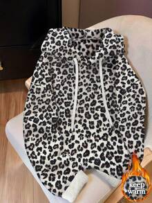 Resyla Women's Warm Leopard Faux Fur Drawstring Sweatshirt - Multicolor - View 1