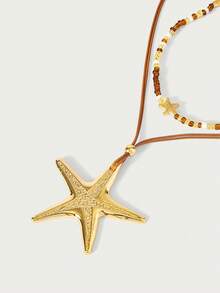 Glisma 2pcs/Set Handmade Bohemian Style Beaded Necklace With Large Starfish Pendant, Fashion Versatile Choker Necklace Suitable For Daily Wear, Travel, And Parties. The Direction Of The Starfish Is Random And Not Fixed. - Multicolor - View 3