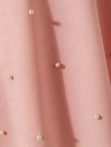 Girls' Elegant Minimalist Fashion Ladylike Mock Neck Drop Shoulder Long Sleeve Loose Short Dress With 3D Bow & Pearl Design, Christmas Red Long Sleeve Pink Dress Tween Pink Bow Dress Girl Pink Modest Dress Bow Neck Long Sleeve Dress Pink Modest Dress For Teens - Pink - View 5