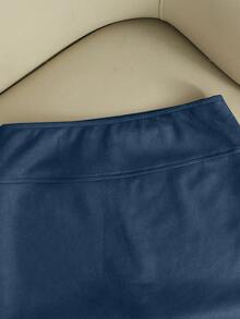 Franclia 时尚新款绒面高腰修身A字开衩短裙，女士春秋季 - 藍色 - 查看 5