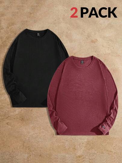 HIMLAND Men's Casual Solid Color Long Sleeve T-Shirt, Versatile For Autumn Waffle Knit Long Sleeve Long Sleeve Tops Mens Long Sleeve T-Shirts Men Knit Tops