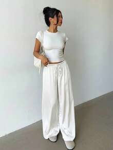 Aloruh Women's Low-Waist Casual Retro Satin Versatile White Maillard Color Long Skirt - White - View 7