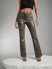 Denimoi 女士豹纹口袋喇叭牛仔裤 - 彩色 - 查看 6