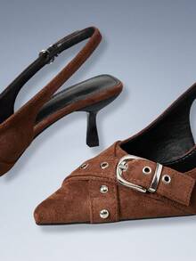 CUCCOO GRLICON Women's Elegant Pointed Toe Adjustable Buckle Pumps, Suitable For Commuting For Christmas - Coffee Brown - View 4