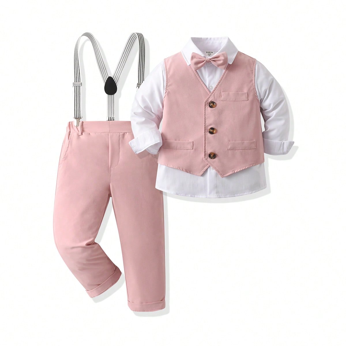 Conjunto de traje de caballero de 3 piezas para niños pequeños, incluye corbata de moño, camisa blanca con cuello, chaleco burdeos y pantalones de