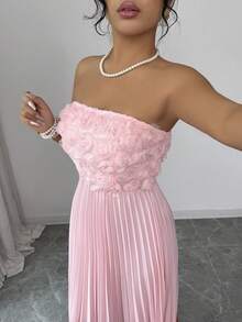 SHEIN Elenzya Elegant Romantic Gradient Color Floral Mesh Fabric Ruched A-Line Sleeveless Dress, Suitable For Parties And Light Formal Occasions - Multicolor - View 6