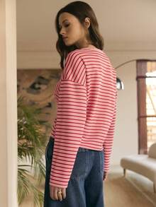 Nöista Long Sleeve Graphic T-Shirt With Front Print, Fall Casual Streetwear, Back To School, Weekend, Everyday Comfort - Dusty Pink - View 5