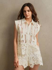 Anewsta 女士奢华复古刺绣蕾丝上衣和短裤套装