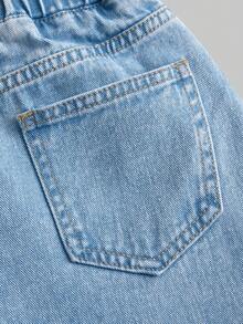 SHEIN ChillGRL Girls' Distressed Blue Butterfly Embroidery Print Straight Leg Jeans Denim Set For Teenagers Girls - Light Wash - View 5