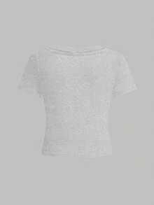 SHEIN 少女复古街头运动学院风豹纹星形图案修身休闲简约舒适圆领长袖T恤，适合叠穿或外穿，秋季百搭，轻松舒适，秋季叠穿，时尚休闲，印花图案，秋季必备 - 彩色 - 查看 2