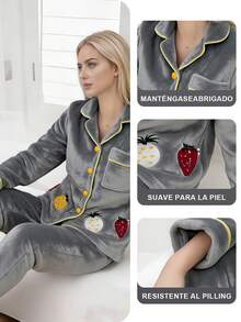 COTOLO Pijamas mujeres pijamas de mujer pijamas navideñas familiares pijama conjunto de pijamas de franela para mujer con estampado de patito, corte regular, color azul y blanco combinado, estilo adorable, para uso en el hogar - Gris (fresa) - Ver 4