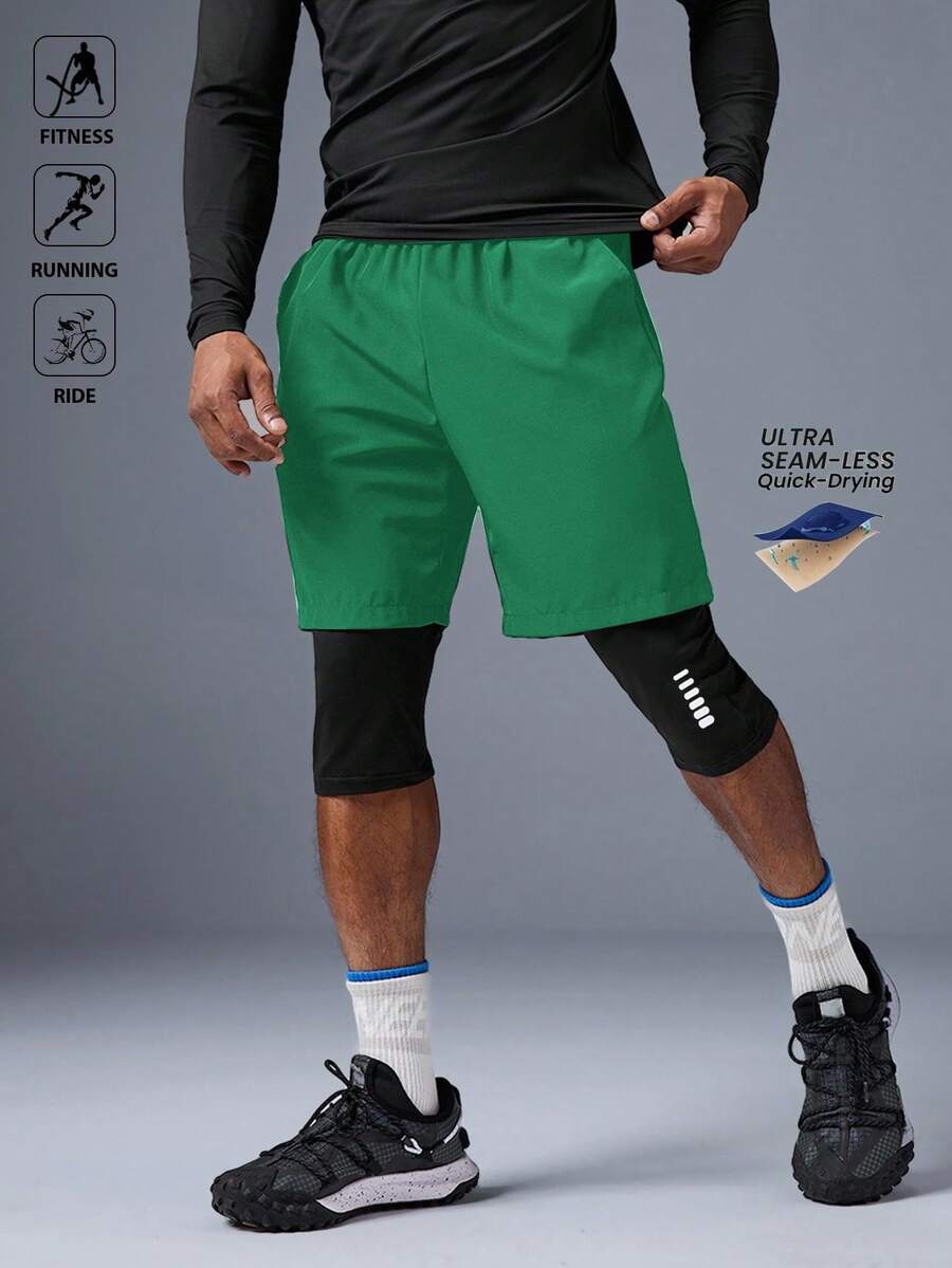 Acti Log Short de sport léger, coupe-vent et imperméable, séchage rapide, couleur unie, convient pour le fitness, la course, le cyclisme en été. Pantalon de sport. - Vert - Voir 1