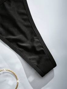 女士性感珍珠链丁字裤，黑色 - 黑色 - 查看 5