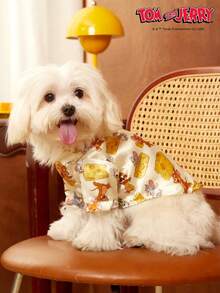TOM & JERRY X PETSIN 1PC Chic Yellow Satin Pet Shirt With Adorable Design, Comfortable Fit - Yellow - View 5
