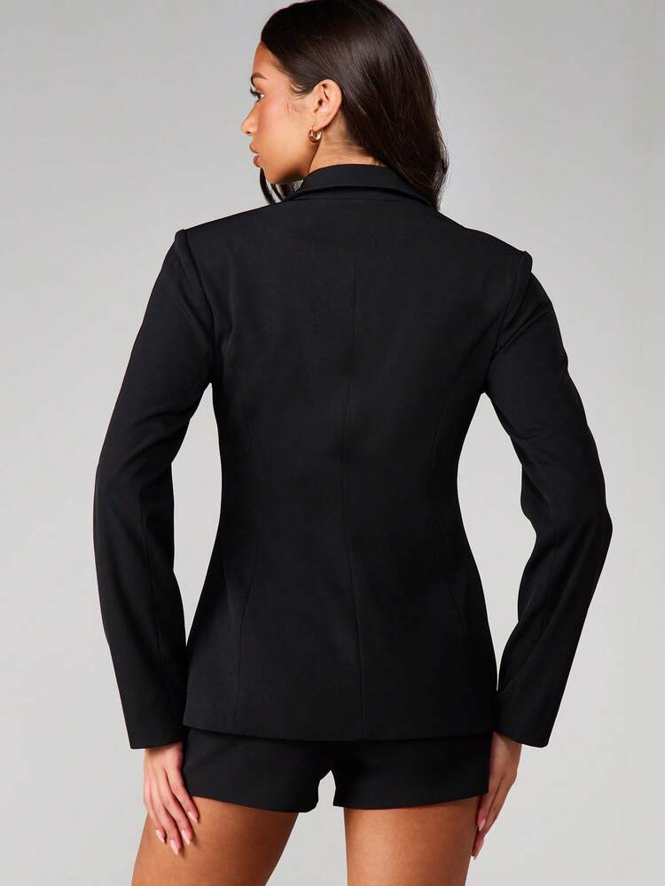 MISSGUIDED Professional Black Wrap Blazer With Belt Detail Lapel Collar Long Sleeve Tailored Jacket For Business Office Work