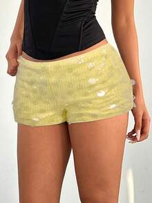 Aloruh 女士优雅低腰亮片刺绣迷你裙 - 淡黃色 - 查看 2